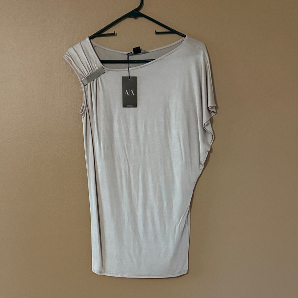 A/X Armani Exchange Silver One-Shoulder Drape Top